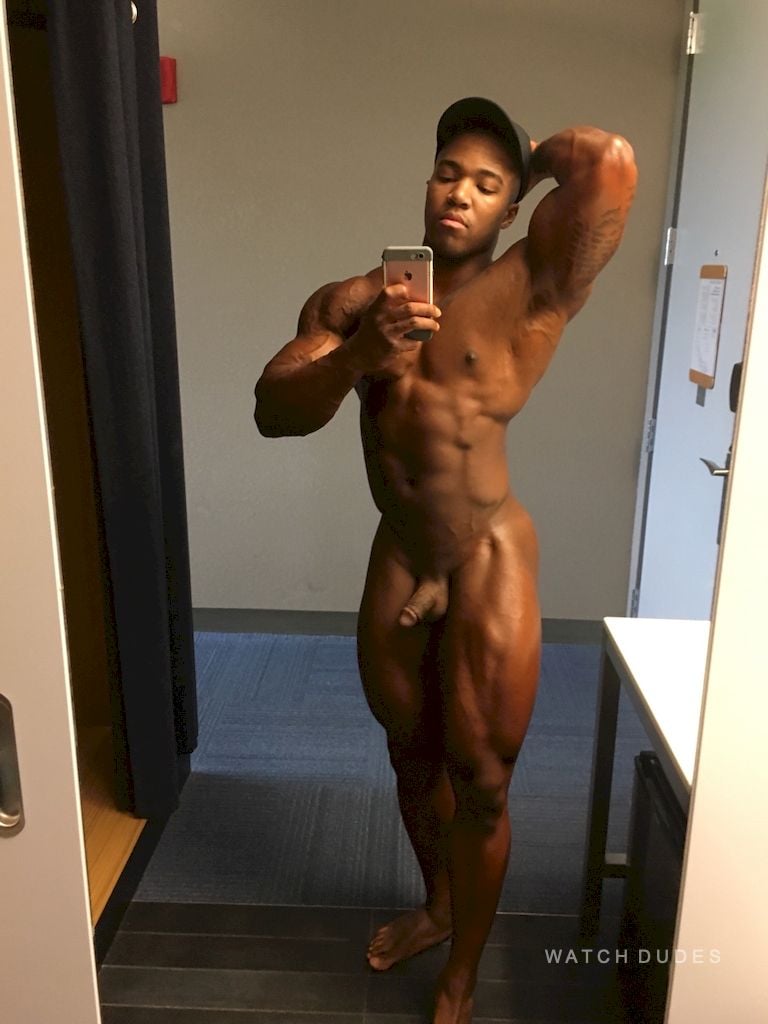 Black black men nude selfie porn pics naked male taking mirror nude selfies on instagram to show his big muscles and small cock